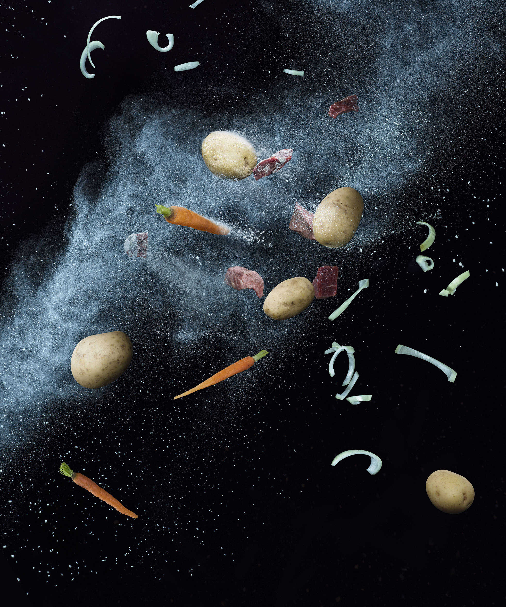 Fling In the Finest - flying food for McIntosh of Strathmore ready meals - meat, carrots, potatoes, flour, onion, carrots