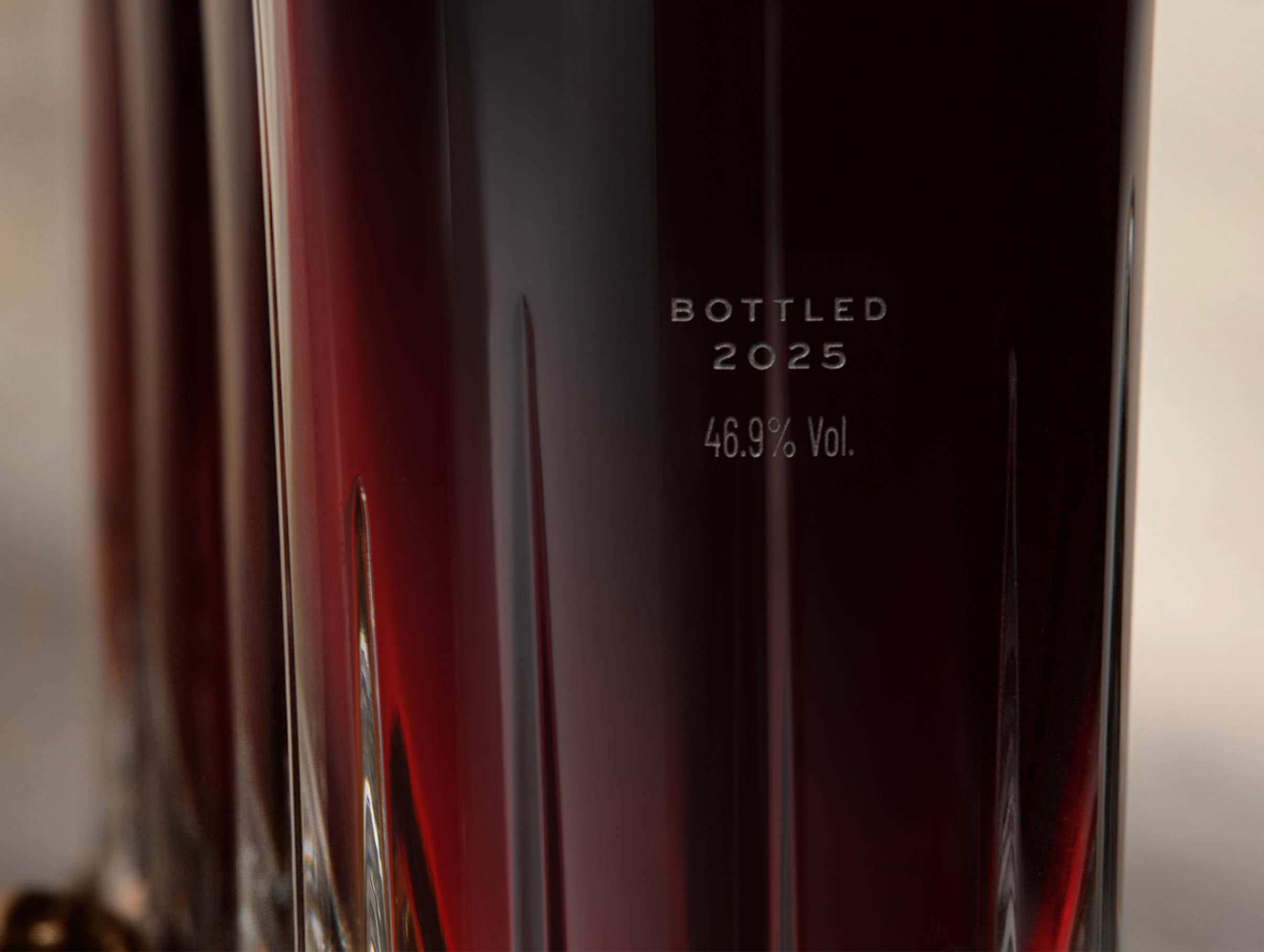 Close-up of the middle of a bottle of Glendronach whisky