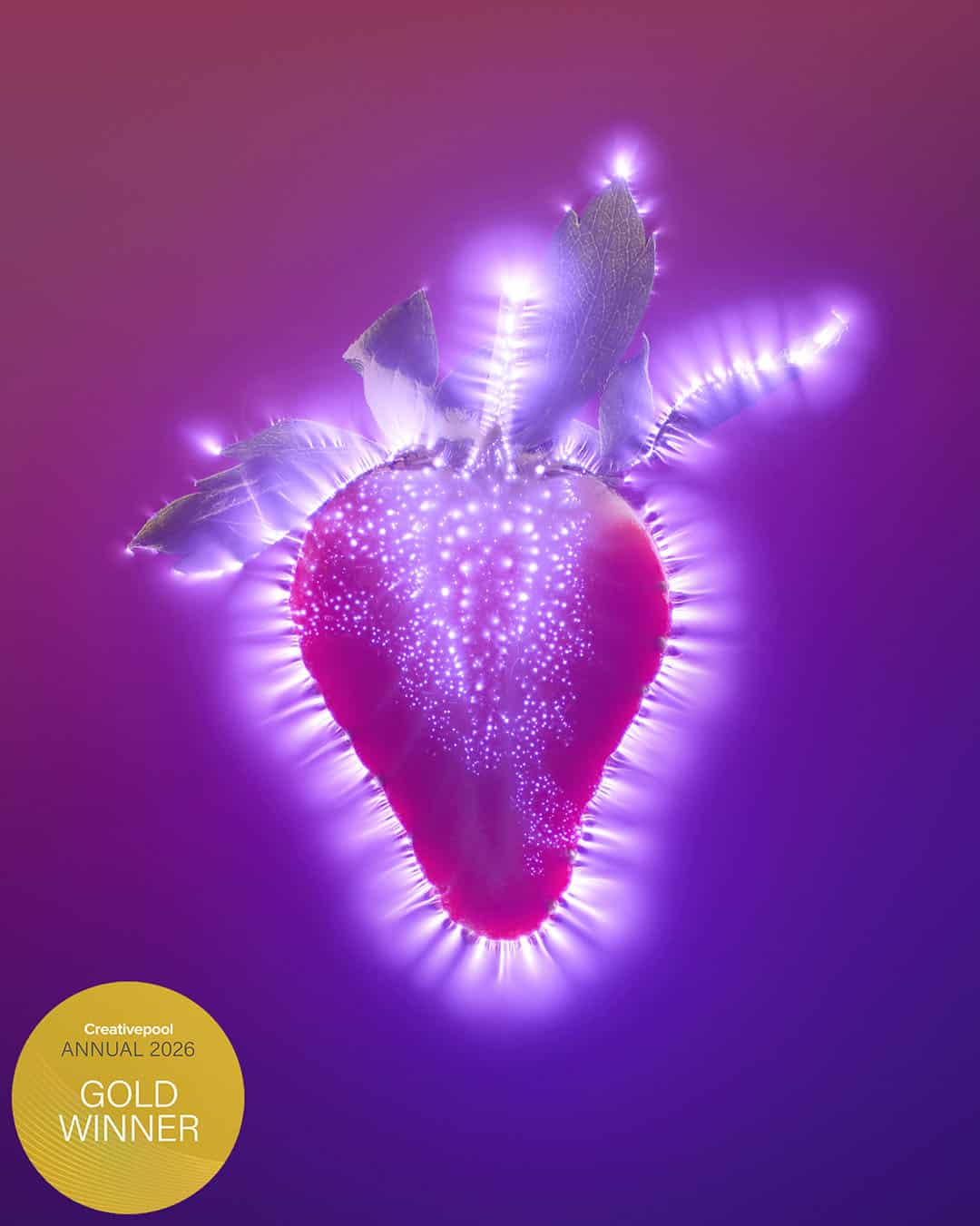Strawberry shot by food photographer Jonathan Knowles with a kirlian camera